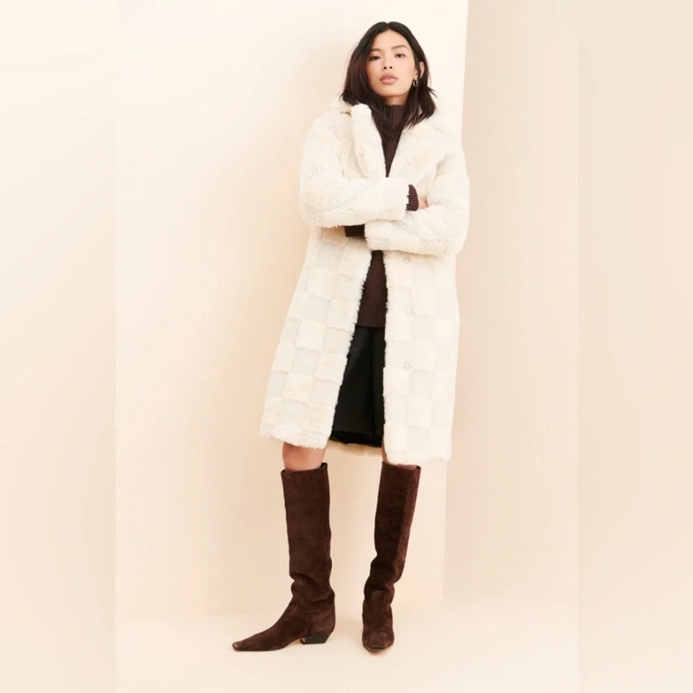 Apparis Tikka Checkerboard Faux Fur Coat, Size Small, $695